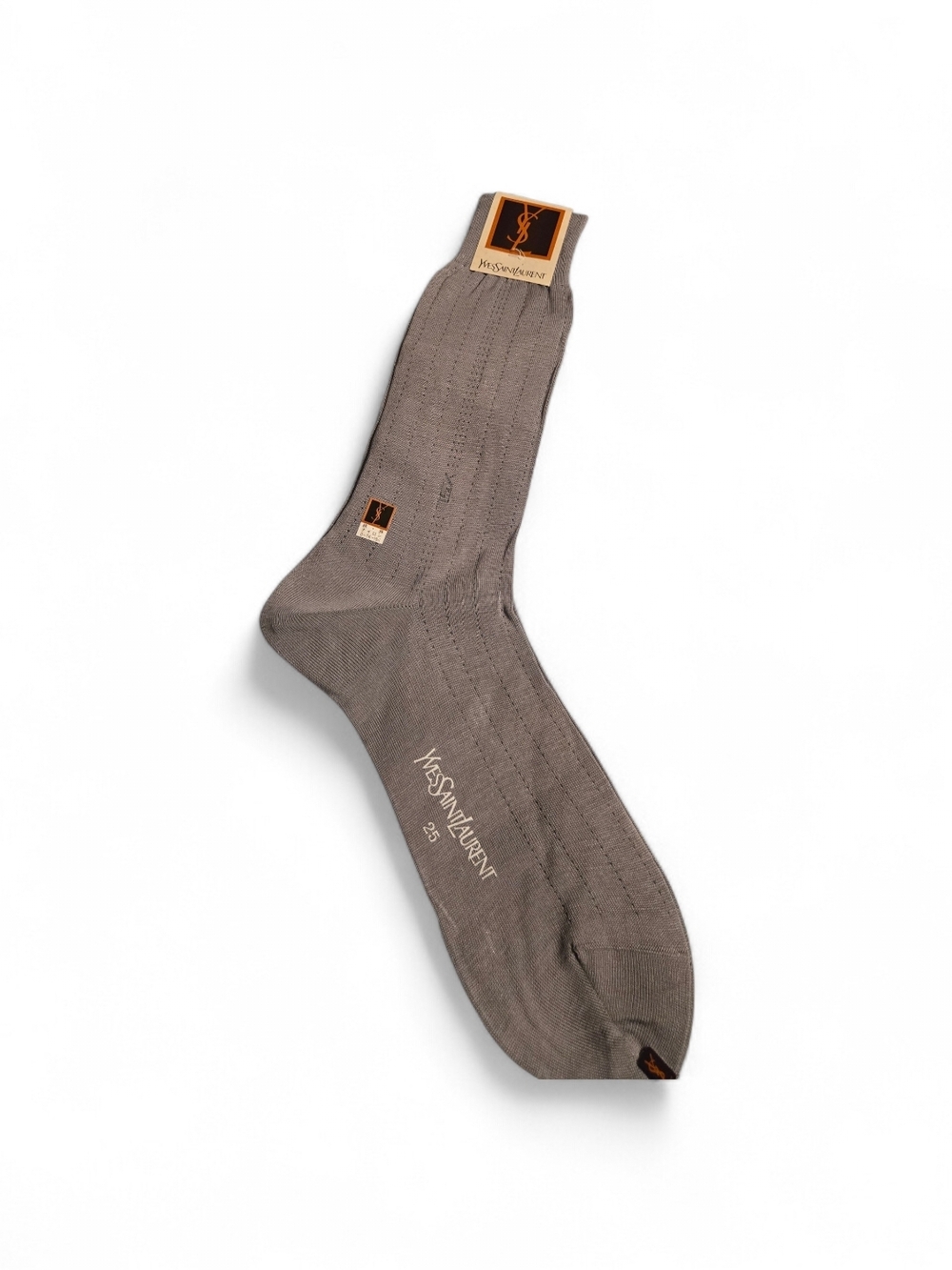 Yves Saint Laurent Taupe Crew Ribbed Dress Sock
